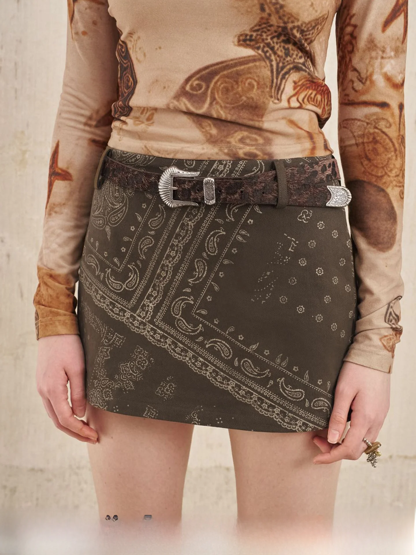 

DIDDIMODA een A-Line Skirt with nut Flower Print Casual Sle Mid-Waist Polyester And Cotton Blend Early Autumn Ne...