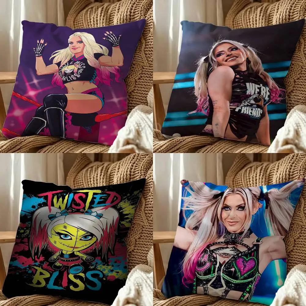 Wrestling A-Alexa B-Bliss Club Bar Square Double-Sided Printed Pillow Case Sofa Cushion Cover Bedroom Bedside Decor