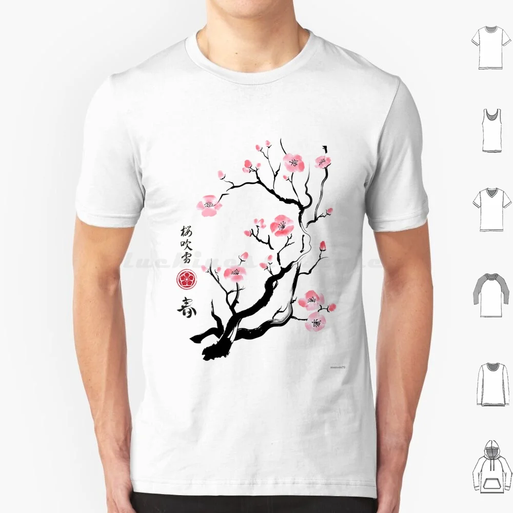 Spring Colors In Japan T Shirt Cotton Men Women DIY Print Spring Sakura Flowers Japan Cherry Blossom Sumie Japanese Art Kanji