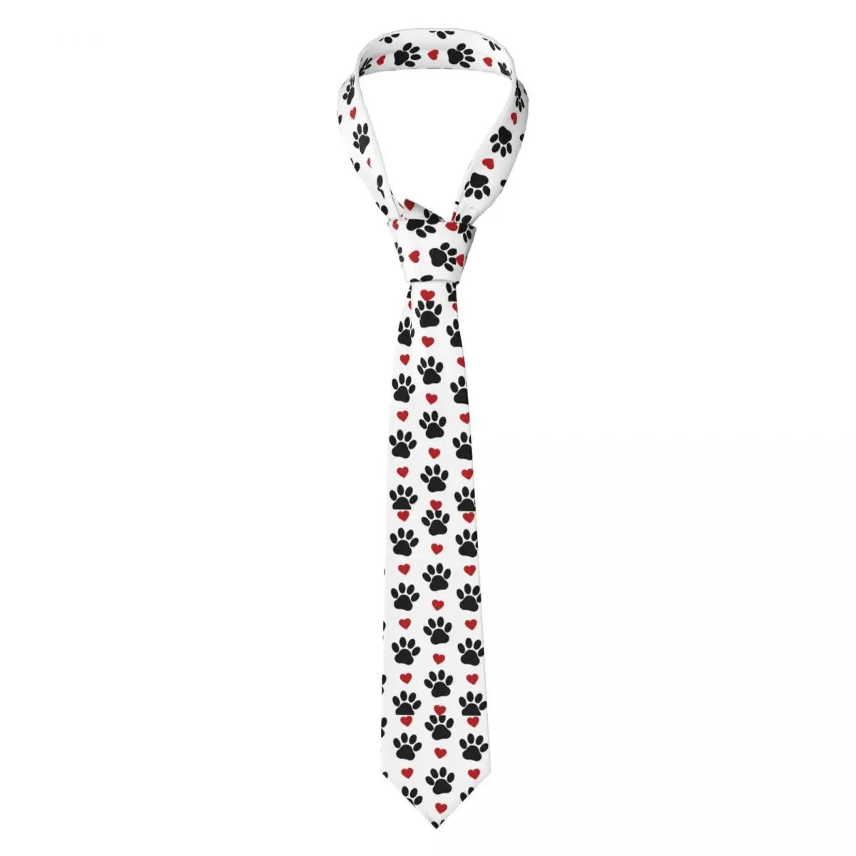 Custom Pattern Of Dog Paw Necktie Men Printed Necktie Black Paws Red Hearts Four Seasons Fashion Tie Necktie For Father's Day