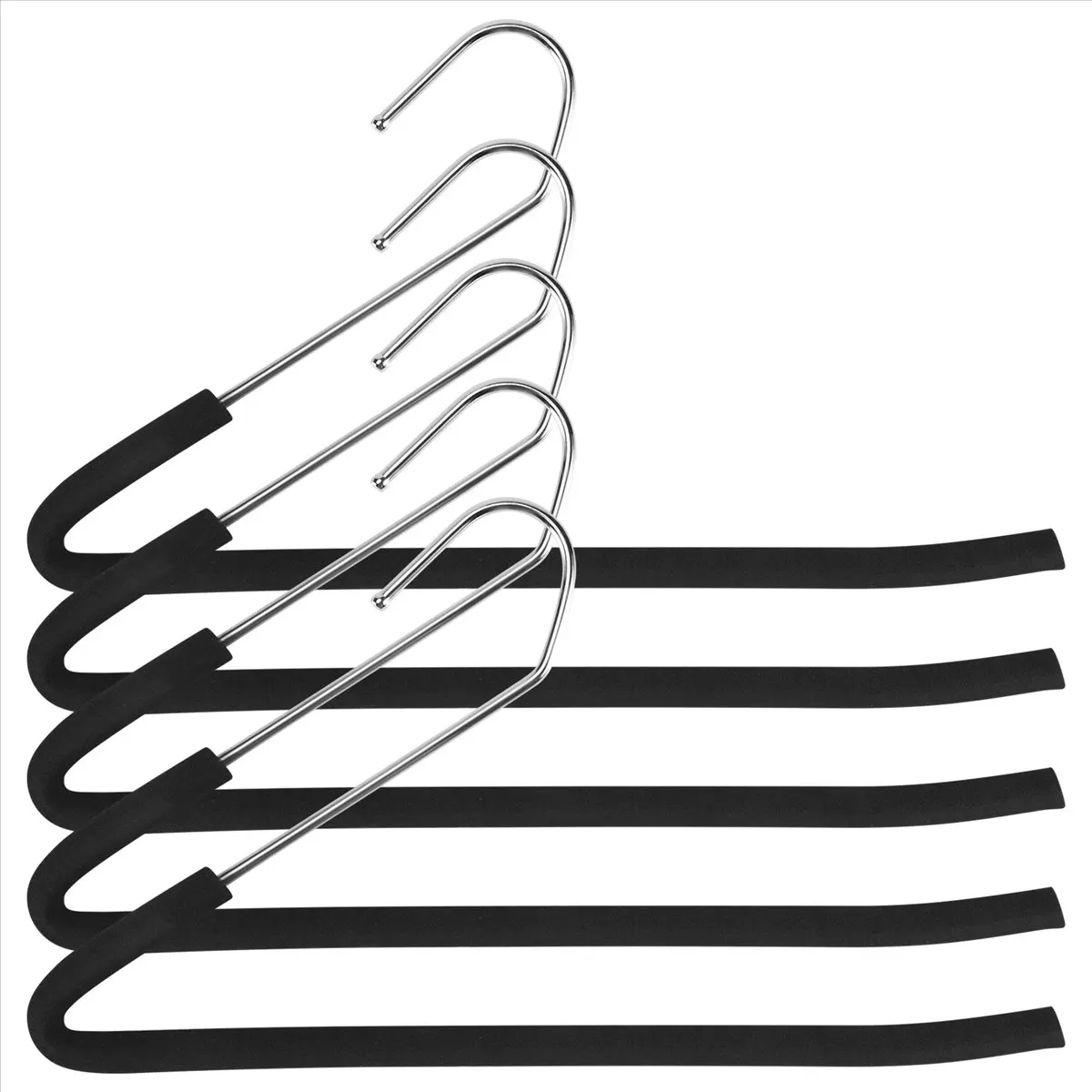 ABZT Open End Trouser Hangers Slack Pant Hanger with Non-Slip Foam Coated Black 5-Pack