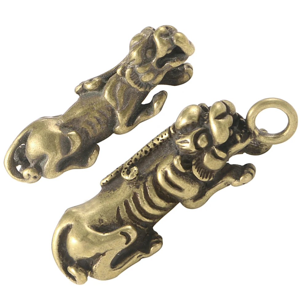 

2pcs Brass Pixiu Pendant Charm Statue Feng Shui Small Vintage Keychain Animal Decor Wealth Fortune Metal Lucky nament