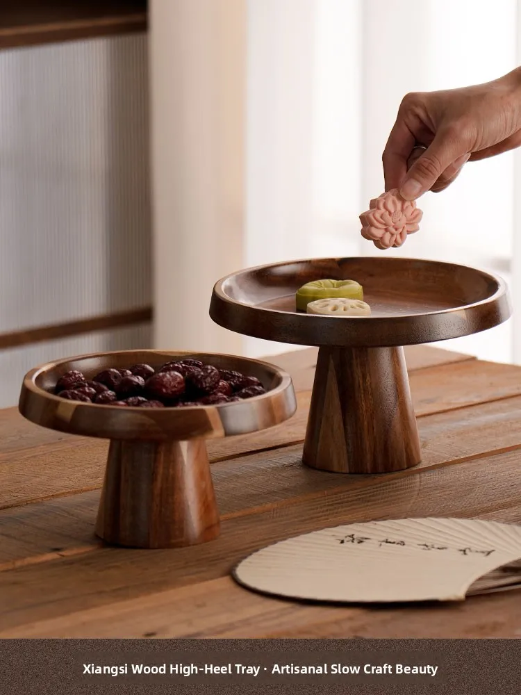 

Retro Sle Wooden Cake Tray with Glass Cover High Footed Bread Fruit Display Stand Candy Tray Dustproof Pastry Serving Plate