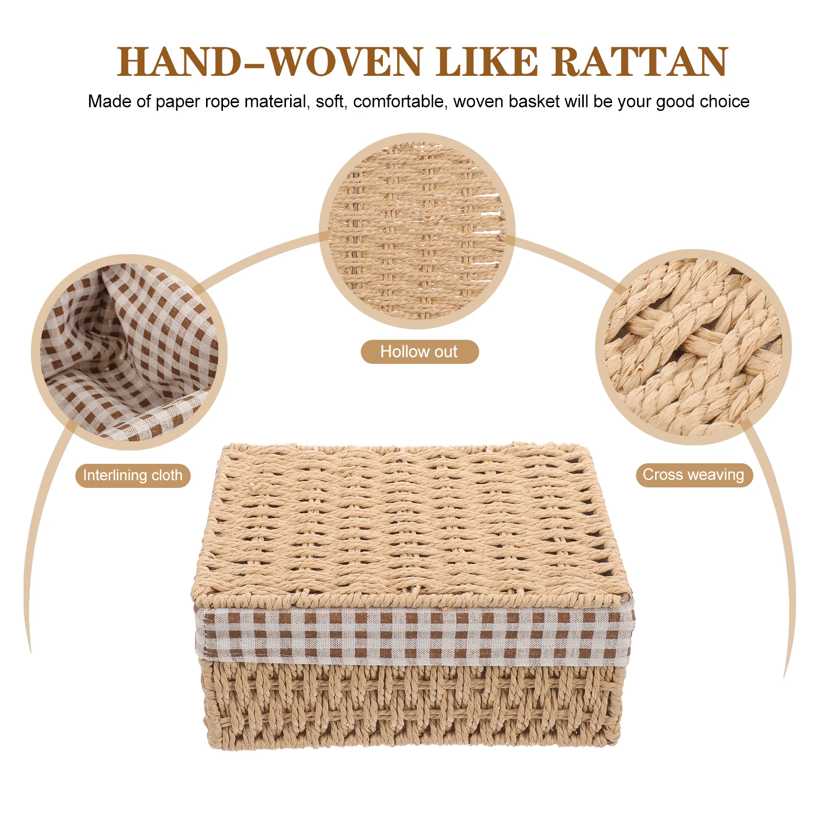 

Woven Storage Basket Large Paper Rope Baskets Home Sundries ganizer Lid Beige 04G Desk Top Solution Storage