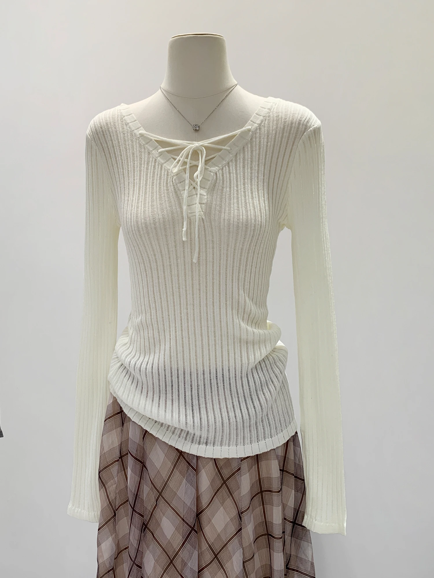 Unique Beautiful Design Knitted Long Sleeve T-Shirt Women's Slim Fit Shoulder High Quality Korean Style Soft Comfortable Poly...