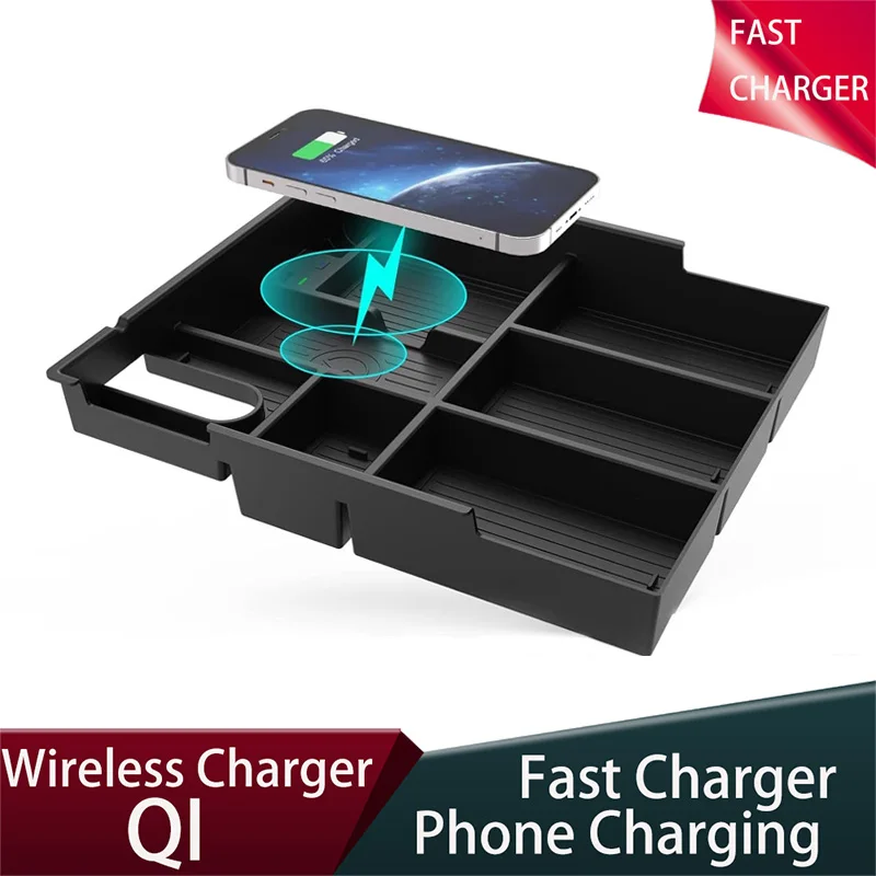 

Central Control Organizer Tray Car Pad Accessories Wireless Charger For Toyota Tundra 2007-2021 Vehicle 15W Phone Charging