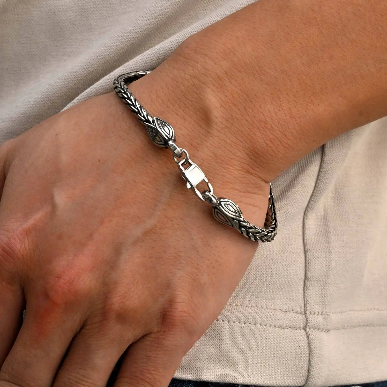 Punk Men's Chain Bracelet,Vintage Stainless Steel Handmade Wheat Chain Bracelet,Birthday Jewelry Gift for Husband Father BBF