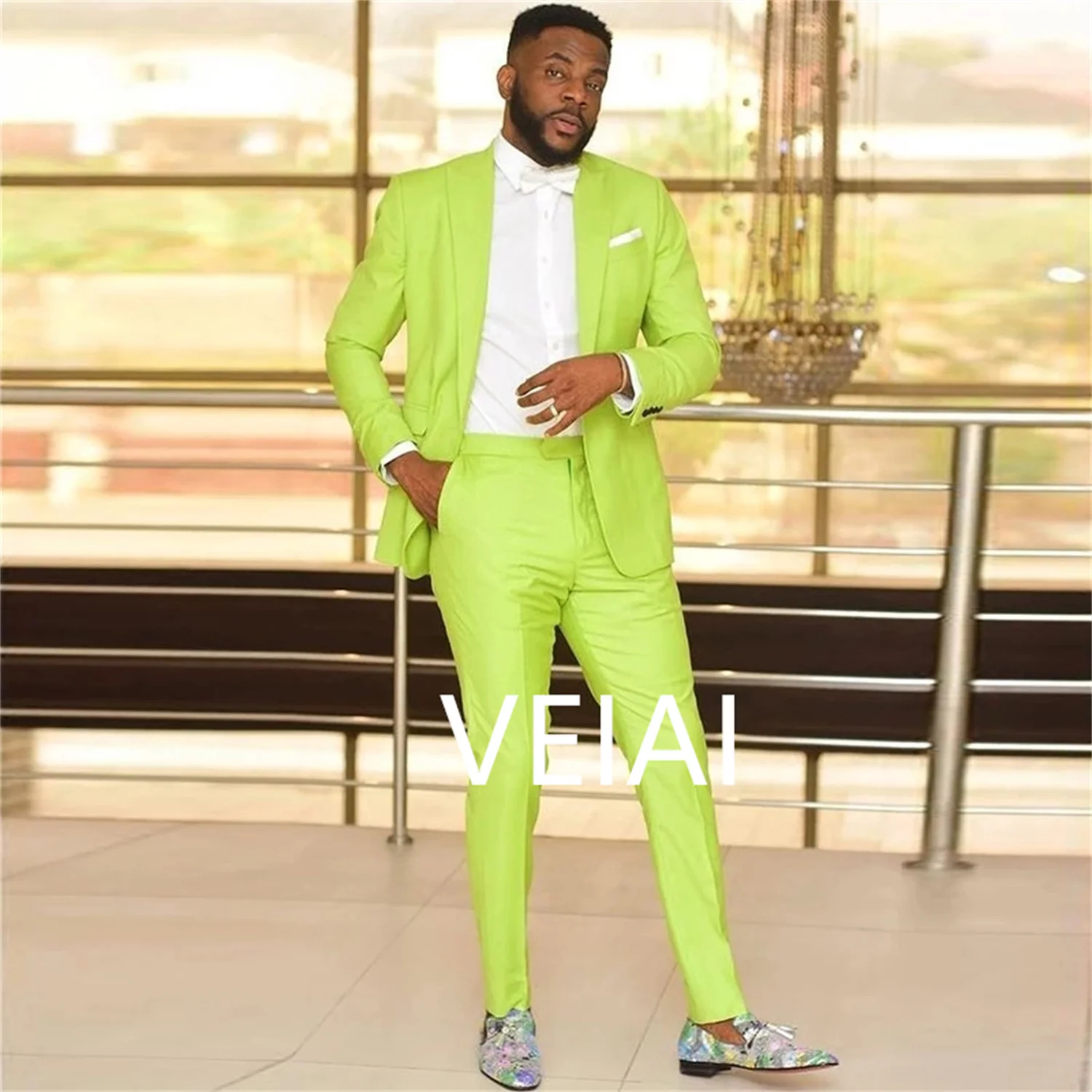 

Летний пляжный ярко-зеленый мужской костюм по индивидуальному заказу, свадебный приталенный смокинг жениха, Terno Masculino, пиджак для выпускного вечера, 2 шт. Ja