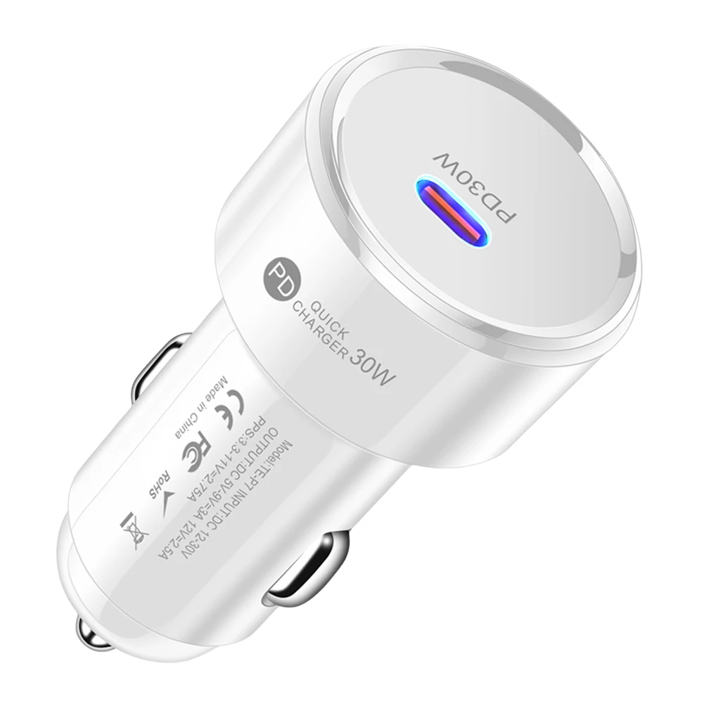 شاحن سيارة PD 30 وات USB من النوع C شاحن هاتف السيارة شحن سريع محول USB-C للسيارة حماية متعددة لهاتف Samsung Huawei Xiaomi