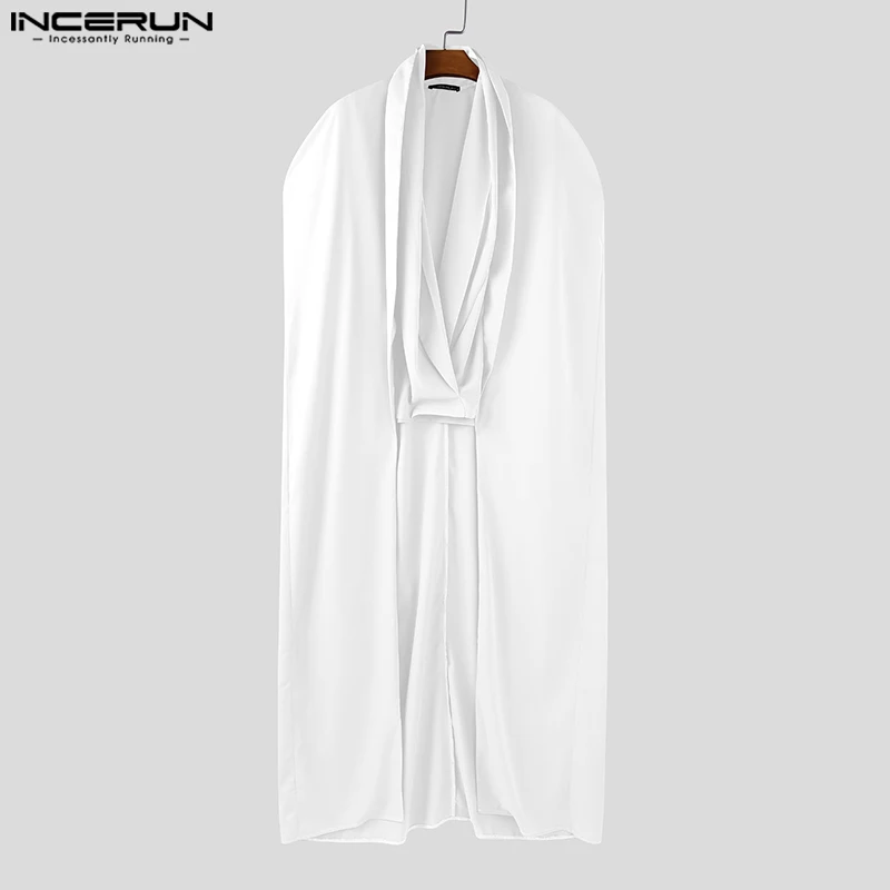 

INCERUN Мужская длинная стильная рубашка, однотонная накидка из двух предметов, пончо, рубашки, уличная одежда, свободные модные повседневные плащи 2025 года, мужские топы