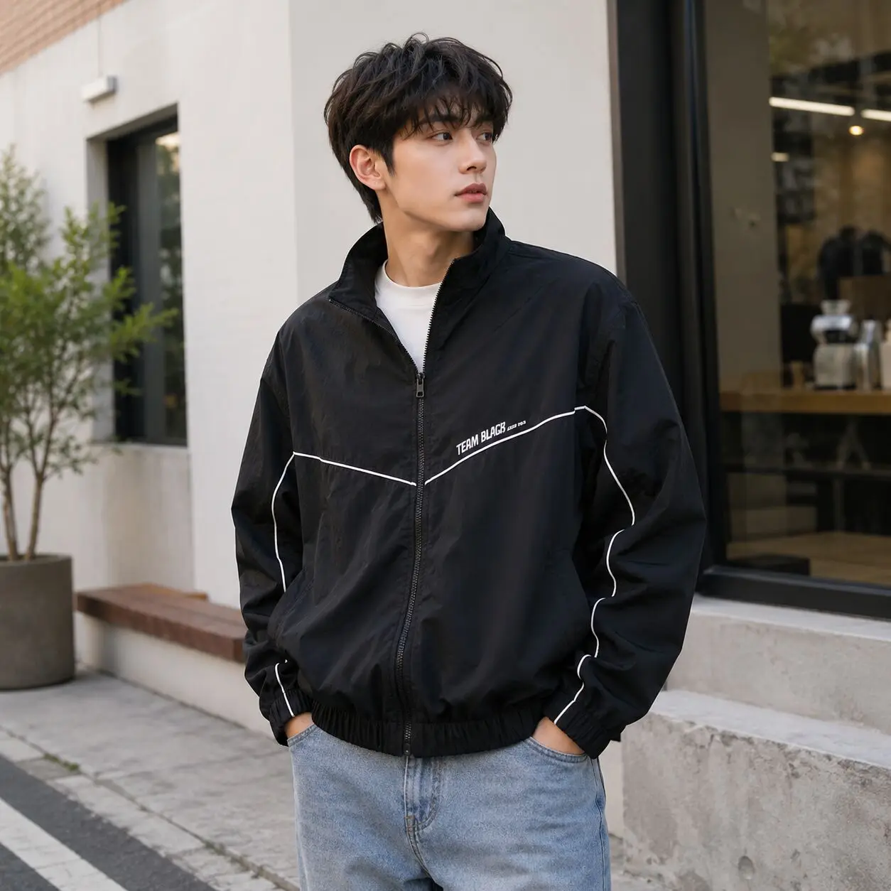 Korean Manhwa Jinx Team Black Windbreaker Jacket Men Women Sports Coat Loose Track Activewear Joo Jaekyung Y2K Coat Unisex