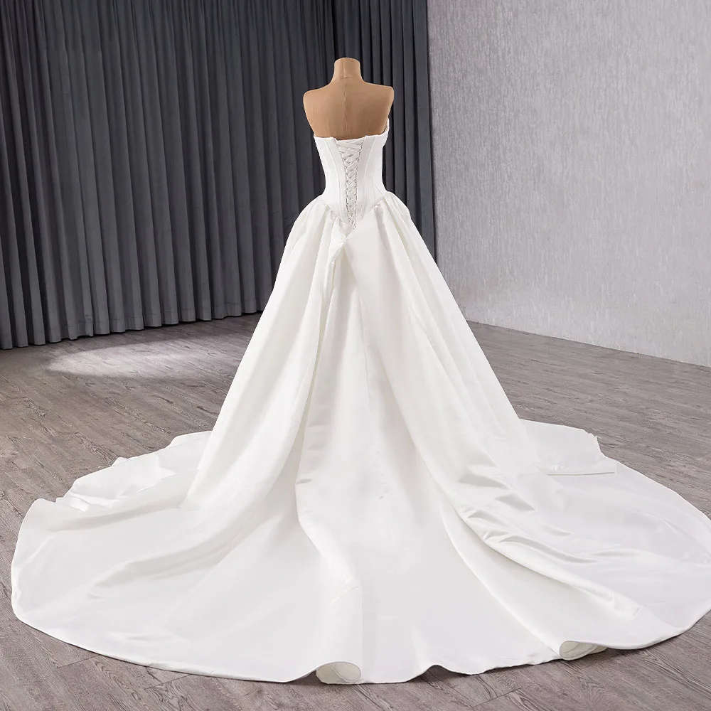 Vintage Wedding Dresses A Line Strapless For Bridal Women's Satin Promotion Court Train Formal Vestidos De Novia Customized