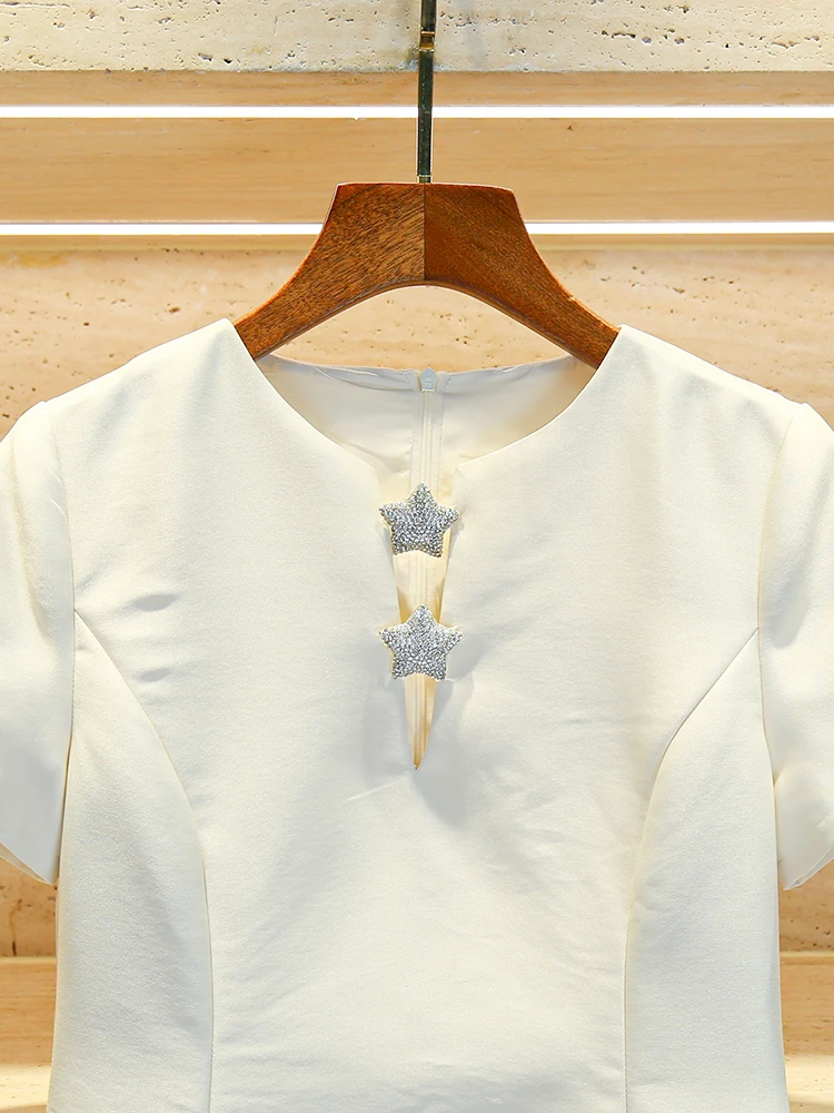 Spódnica South Oil High-End Women's Summer 2024 Star Nail Drill White Waist-Cinching ort Dr Ele Commute High Waist A-Line Skirt