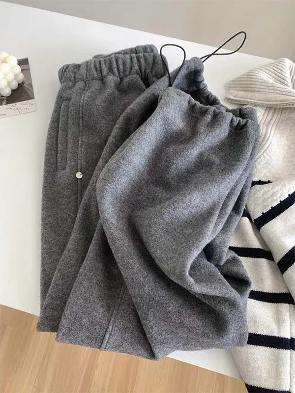 

Повседневные широкие брюки женские на флисовой подкладке с завязками, осенне-зимняя новинка, хлопково-шерстяные брюки от фабрики №13 Гуанчжоу