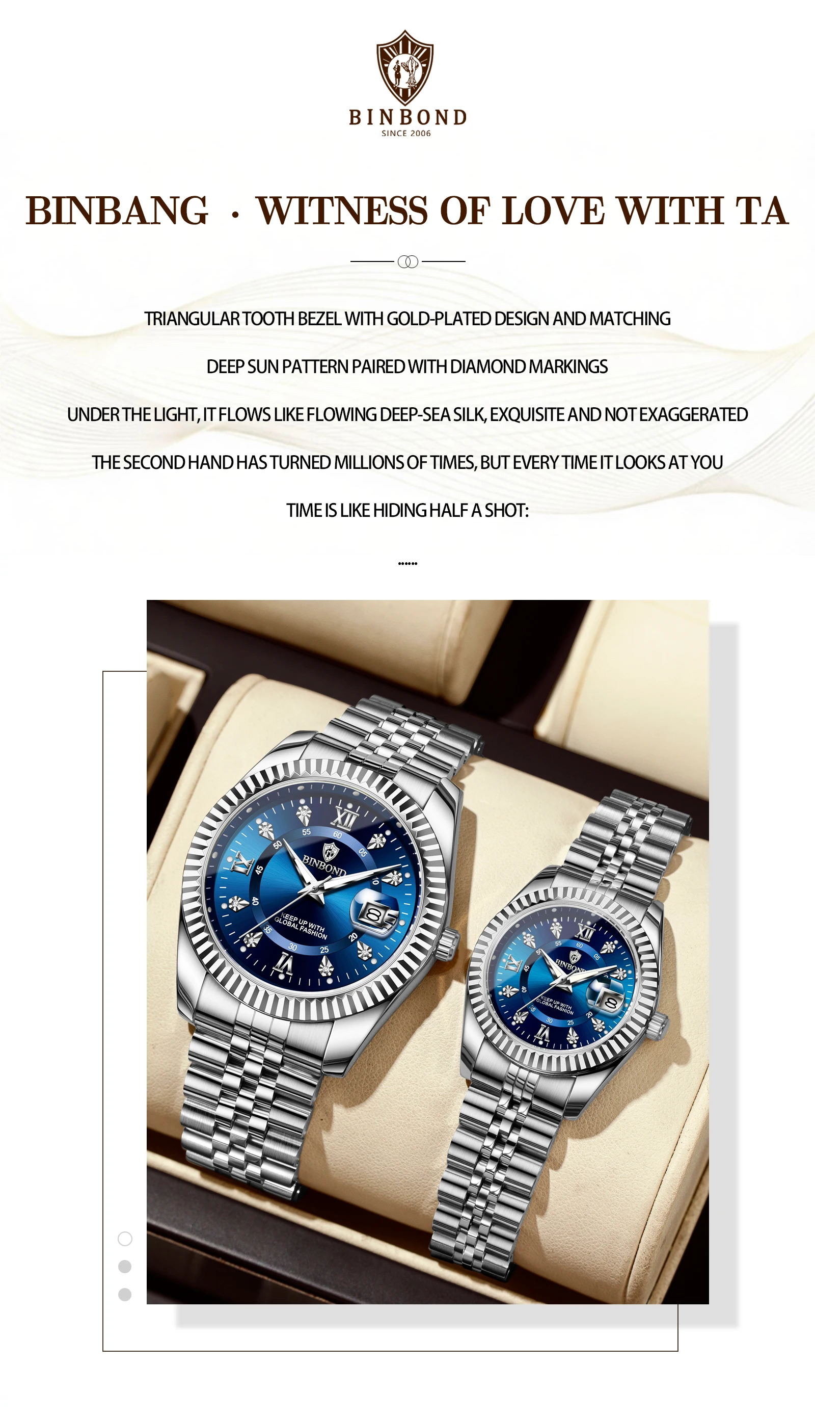 BINBOND Original Couple's Quartz Watches Luminous Waterproof Men's Women's Watch Mujer Reloj Ofertas Hoy Relogios Casal