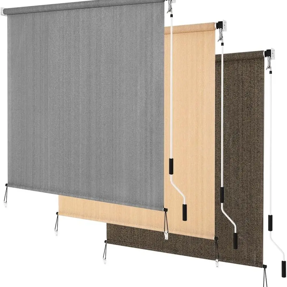 Gray 72x72 Cordless Outdoor Roll-Up Shade, 90% UV Block, Privacy Screen for Patio, Pergola, Windows
