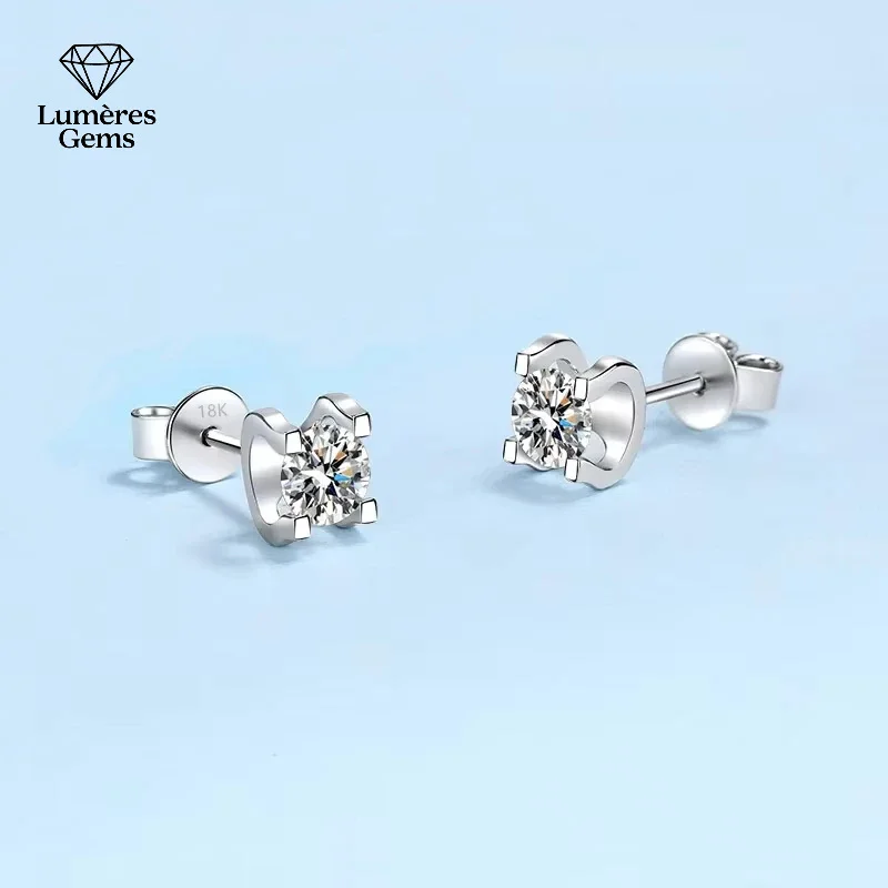 

18K White Gold Earplug Stud Earrings D Color VVS Moissanite Diamond 0.5/1CT Women's Wedding Fine Jewelry Girlfriend Birthday Gif