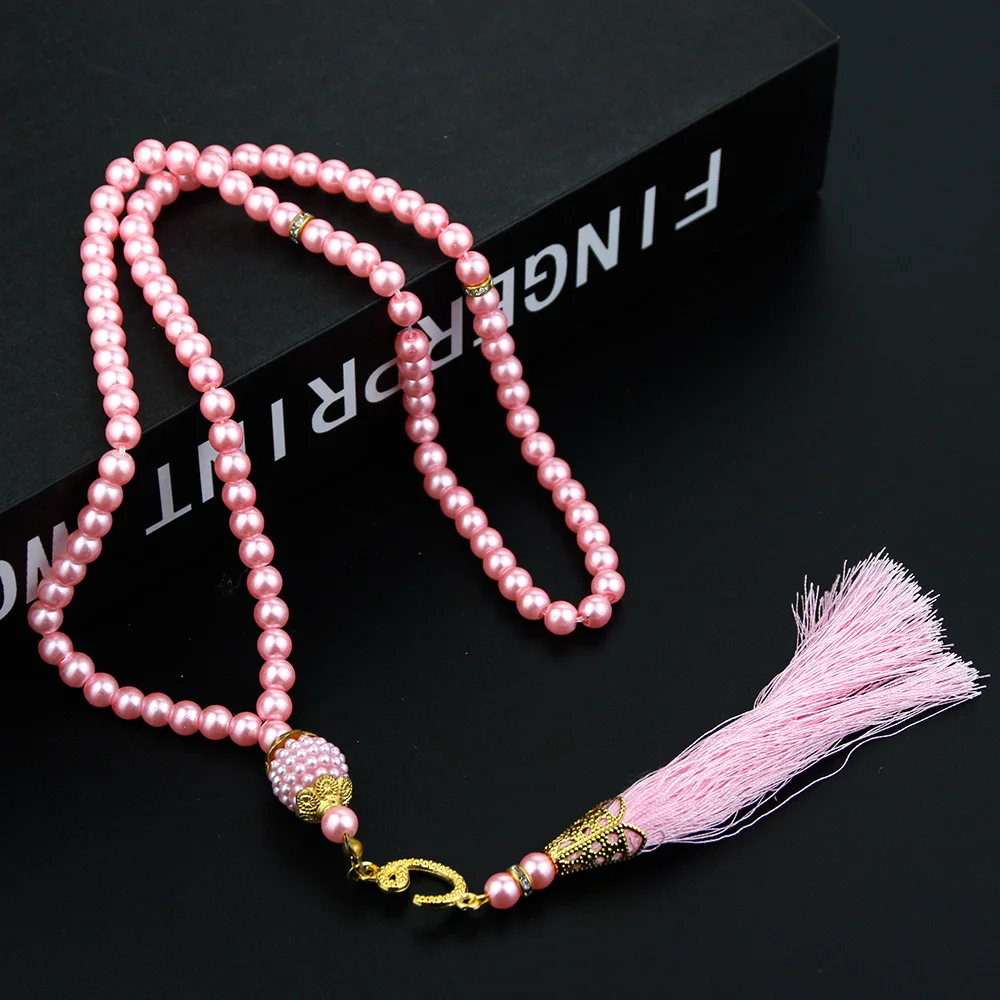 Sunspicems Allah Mohammed Rosary Bracelets TASBIH Muslim Prayer Beads Turkish Style 99 Beads Glass Pearls Charm Bracelets Gift