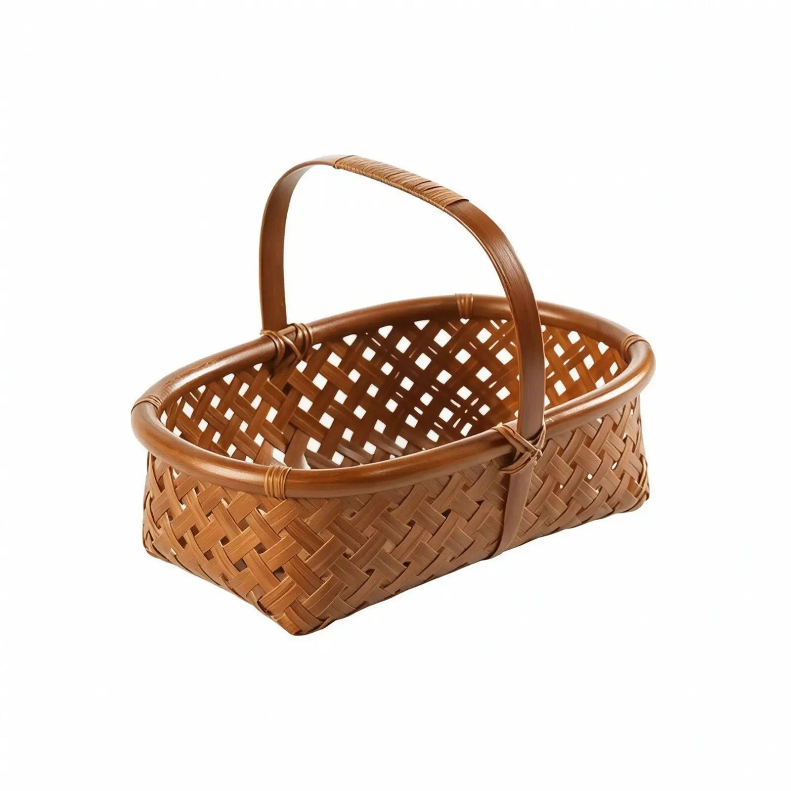Rustic Handwoven Bamboo Basket | Breathable Open-Weave Design, Bamboo Basket with Handle, for Kitchen