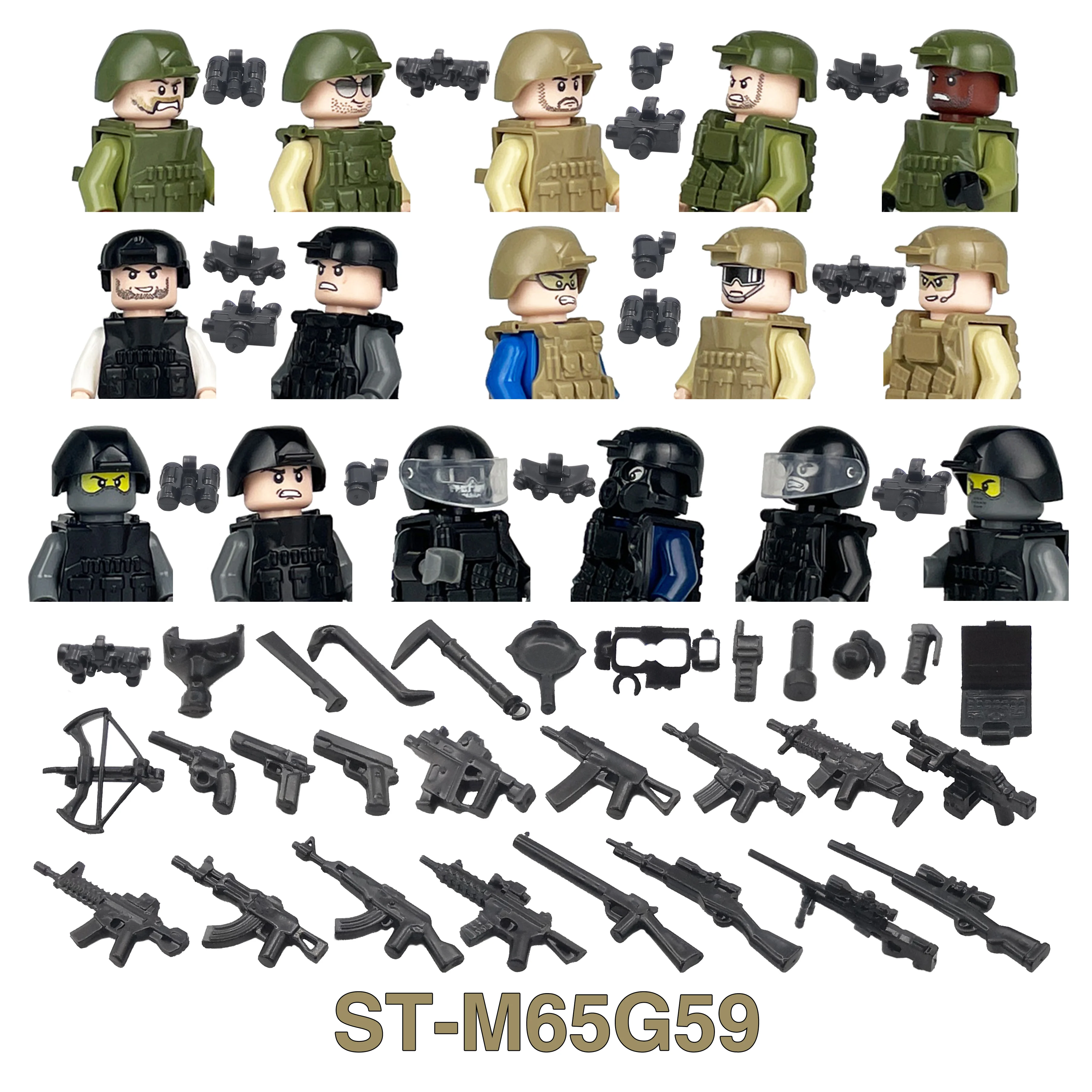 Military SWAT Guerrillas Marines Modern Warfare Soldier Weapon Gun Army Figures Playmobil Building Block Brick Gift Children Toy