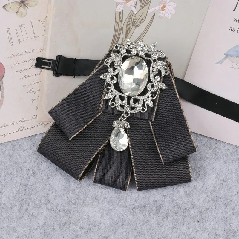Hand-made Mann Neue Retro Strass Band Fliege Diamant Brosche frauen Hemd Kragen Solide Business Büro Muster krawatten – Detail 2