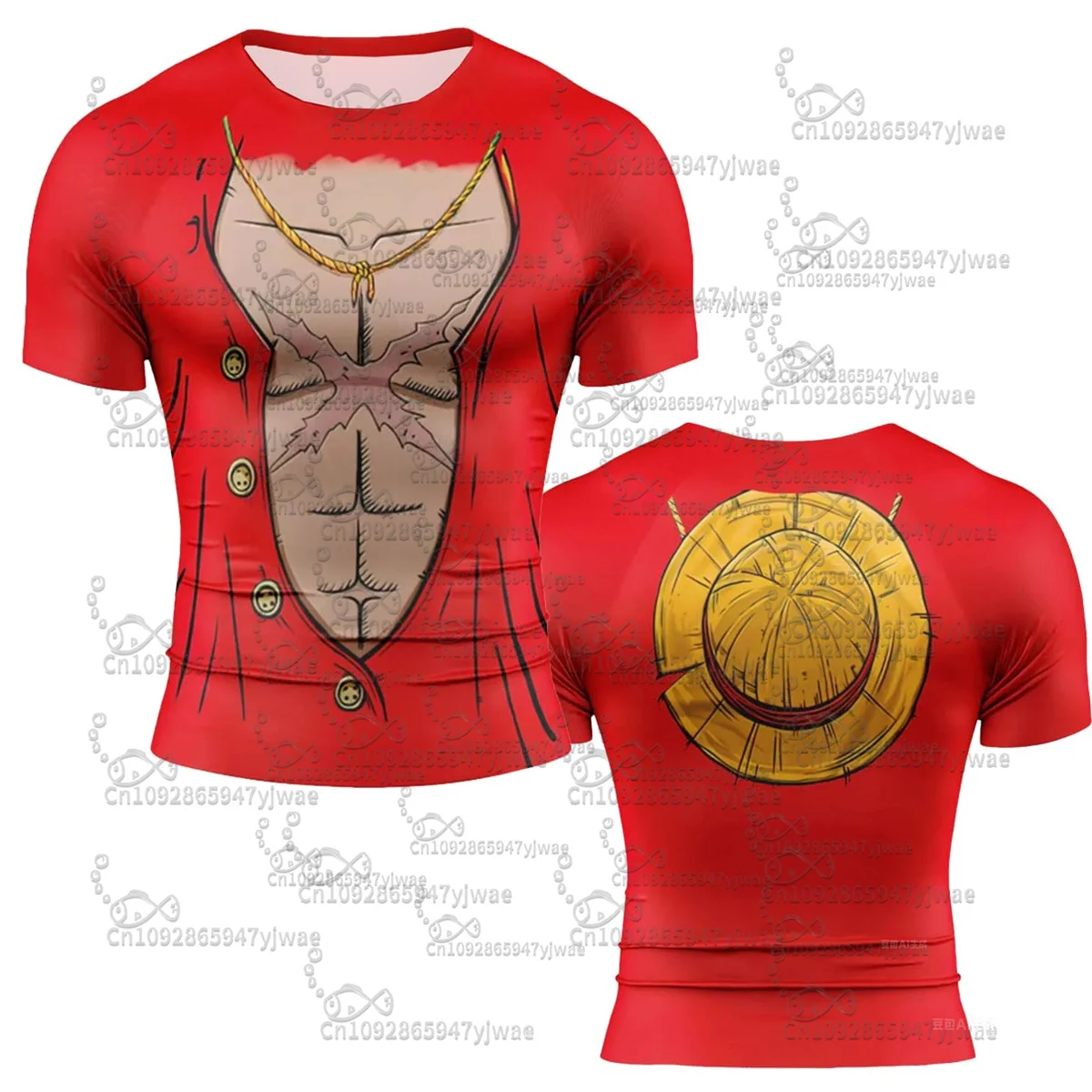 Sombrero de paja de Luffy de una pieza, disfraz de Cosplay de manga corta Premium para niños, regalo para fanáticos, camiseta para deportes al aire libre de verano para adultos