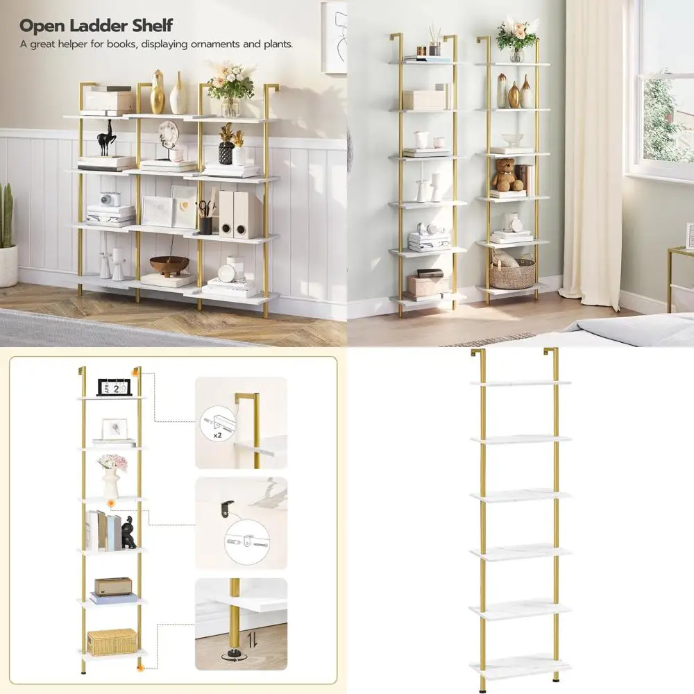 

6-ярусная золотистая настенная деревянная полка - узкий книжный шкаф для дома, офиса, растений | DM651CJ01