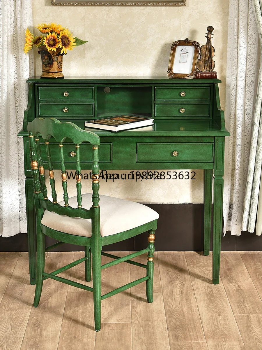*American retro emerald solid wood computer desk home integrated office writing desk