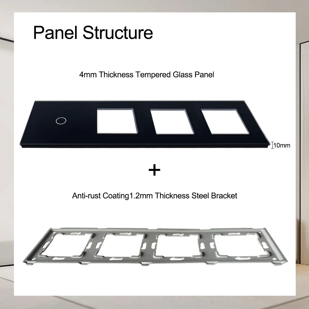 TAWOIA 299mm Glass Frame Quadruple Combination Tempered Glass With Metal Frame For Wall Switch Power Socket Function Part DIY