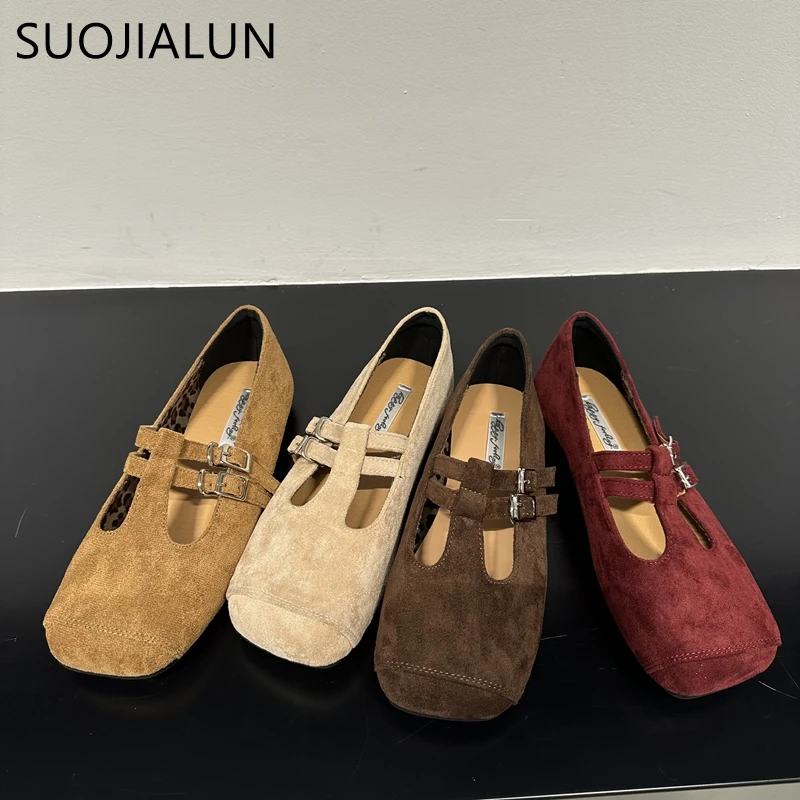 SUOJIALUN Autumn Women Flat Shoes Fashion Round Toe Shallow Slip On Ladies Elegant Ballerinas Shoes Soft Flat Heel Dress Loafer