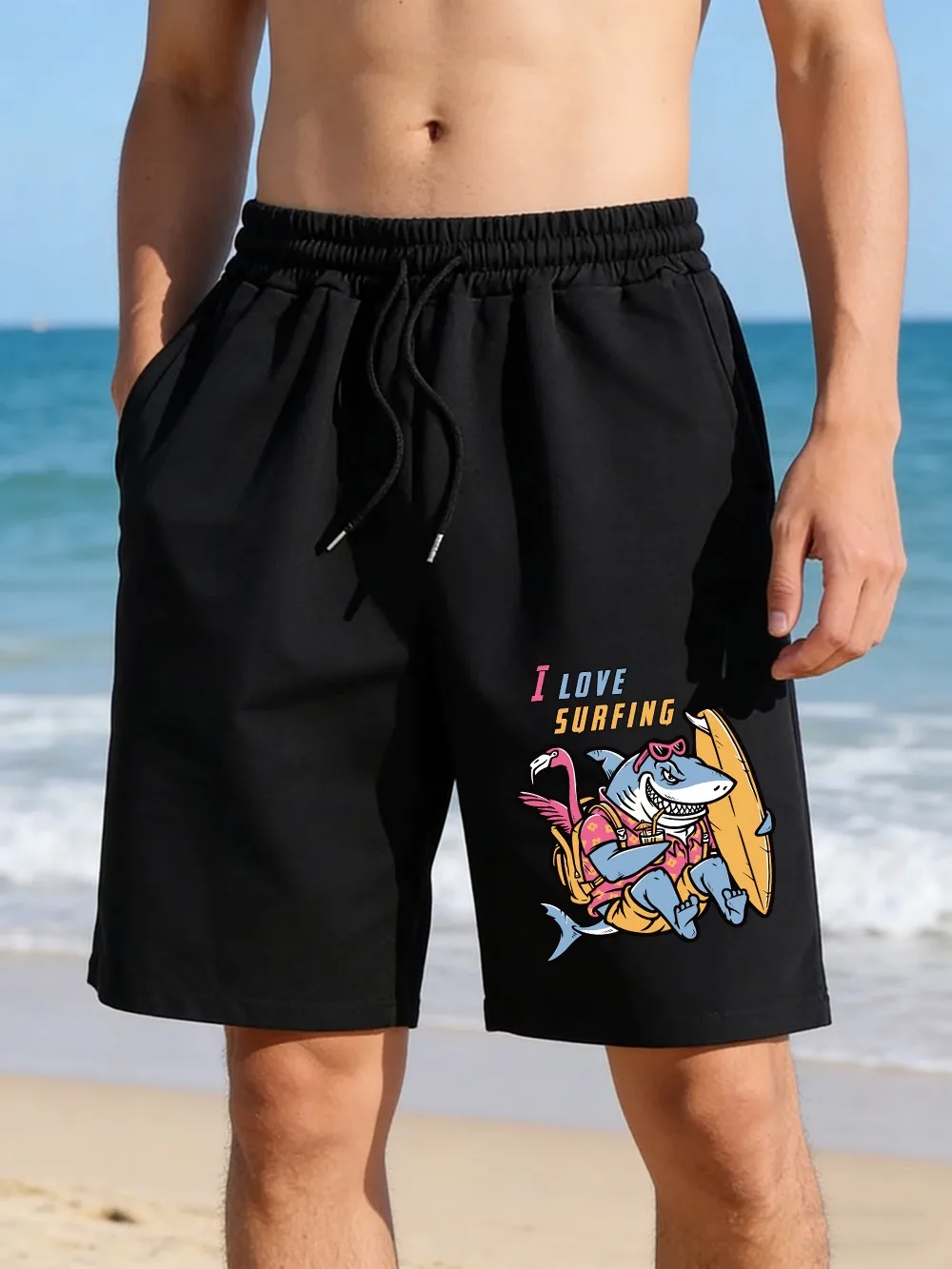 

I Love Surfing Prints Pants Mens Basics High Waisted Wide Beach Swim Shorts Summer Oversized Shorts Casual Pocket Male Clothes