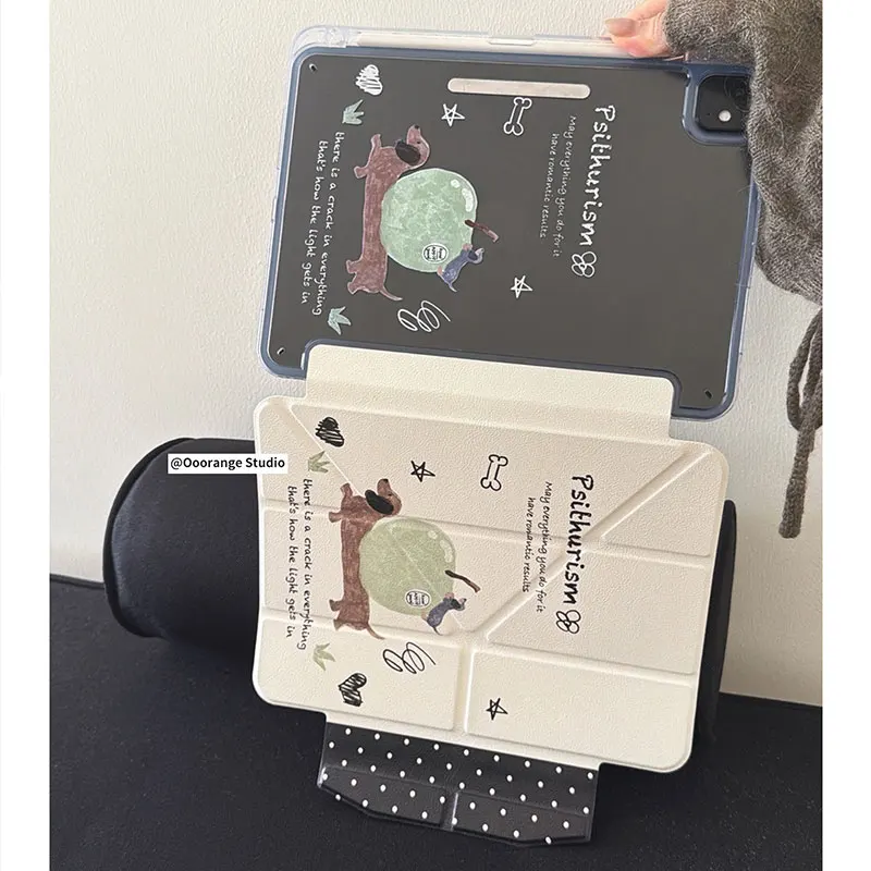 Ins Doodle Apple Puppy Table Case For iPad Pro 11 12.9 13 M2 M3 M4 M5 Shell 8.3 9.7 10.2 5/6/7/8/9/10/11th Air 2 3 4 5 6 7 Cover