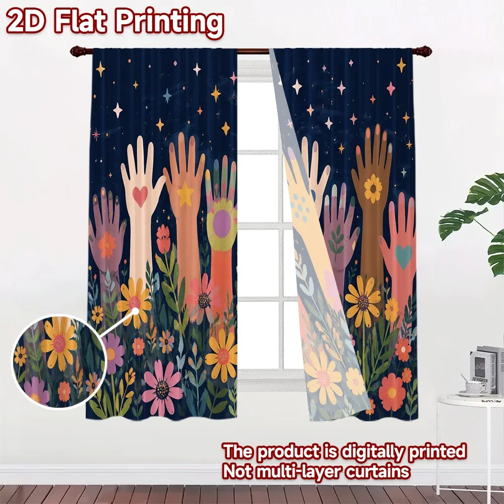 2D FLAT PRINTING 2pcs Curtains (Without Rod) Celebration of Diversity Flowers Chic Minimalist Curtains Versatile Fabric Curtains