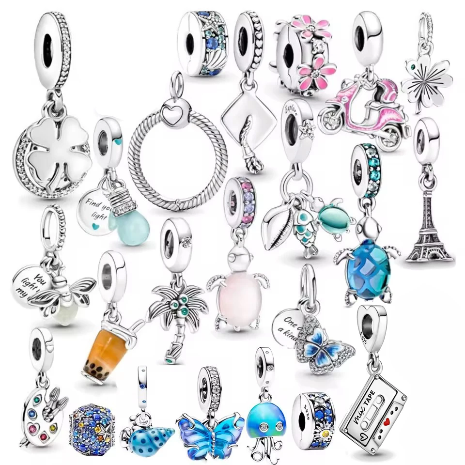 Nuevo Bombilla de Plata de Ley 925, colgante de tortuga pequeña, colección compatible con Pulsera Original, baratija, joyería para mujer 2025, regalo DIY