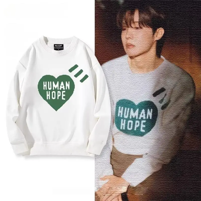Human Made Style Crewneck Sweatshirt Unisex Fall Winter Ins Long Sleeve Celebrity Inspired Loose Versatile Commuter Top