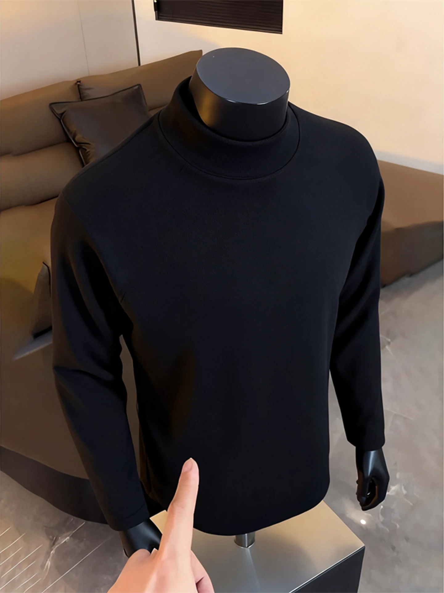 Men's Long Sleeve Base Shirt Half High Collar German Velvet Autumn Winter Youth Inner Wear Premium White Sweatshirt Shoulder