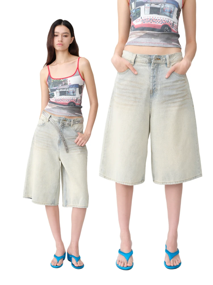 

Original Sli Dir Par Vintage Jeans Mid-Length Pants Women's Slim Fit Casual Summer orts l Waist Five-Quarter