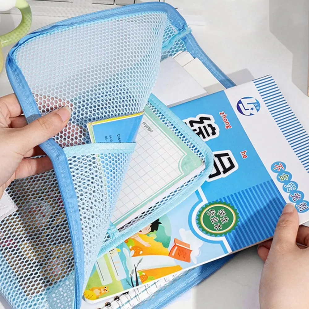 Cartella di file A4 in rete semplice Borsa di file di grande capacità color dopamina Regalo per organizer per carta di prova a forma di L con grande apertura