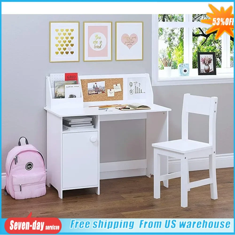 Escritorio de estudio con silla para niños, mesa de estudio escolar de madera con Hutch y silla, silla de estación de trabajo para computadora de estudio para estudiantes