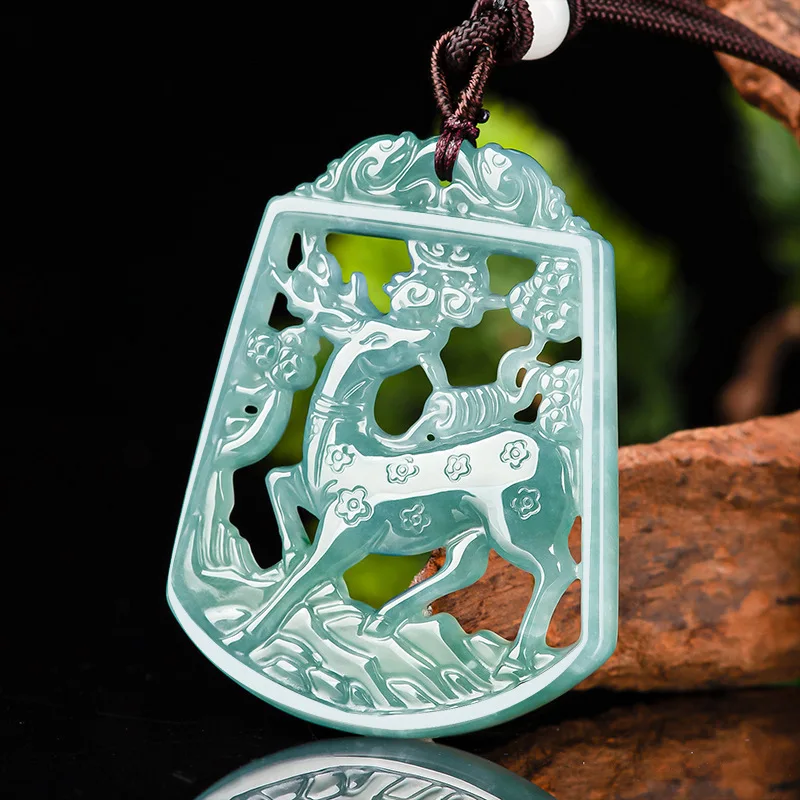 

Натуральный нефритовый кулон класса А с изображением оленя и цветов сливы, амулет «Олень всегда с тобой», талисман удачи для мужчин и женщин, ювелирное украшение