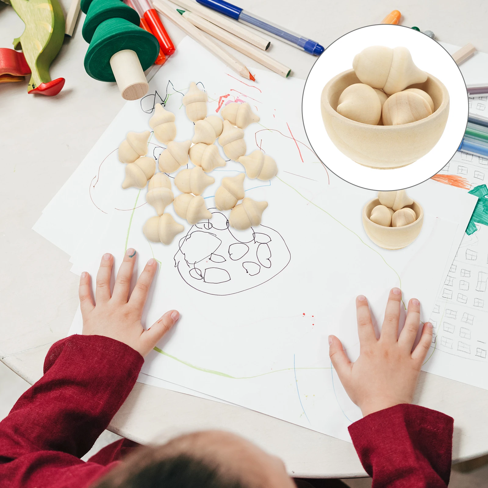 20 stuks houten eikel tellen sorteerset onvoltooide kinderen leren ambachtelijke activiteit met 6 kommen lichtgewicht Montessori