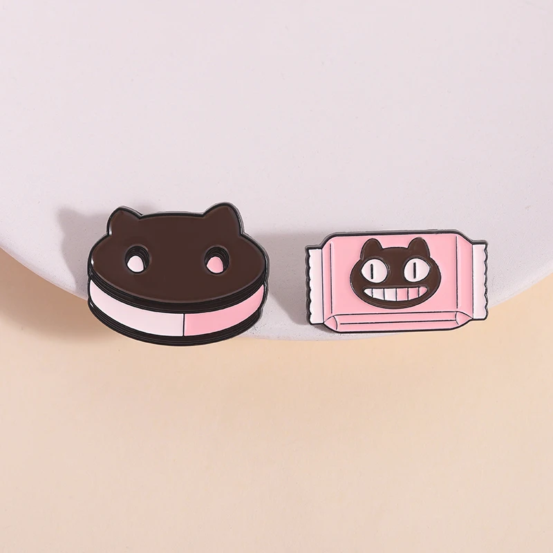 Cookie Cat Ice Cream Sandwich Enamel Pin Cartoon Animation Peripherals Brooches Lapel Backpack Badge Jewelry Gift For Friends