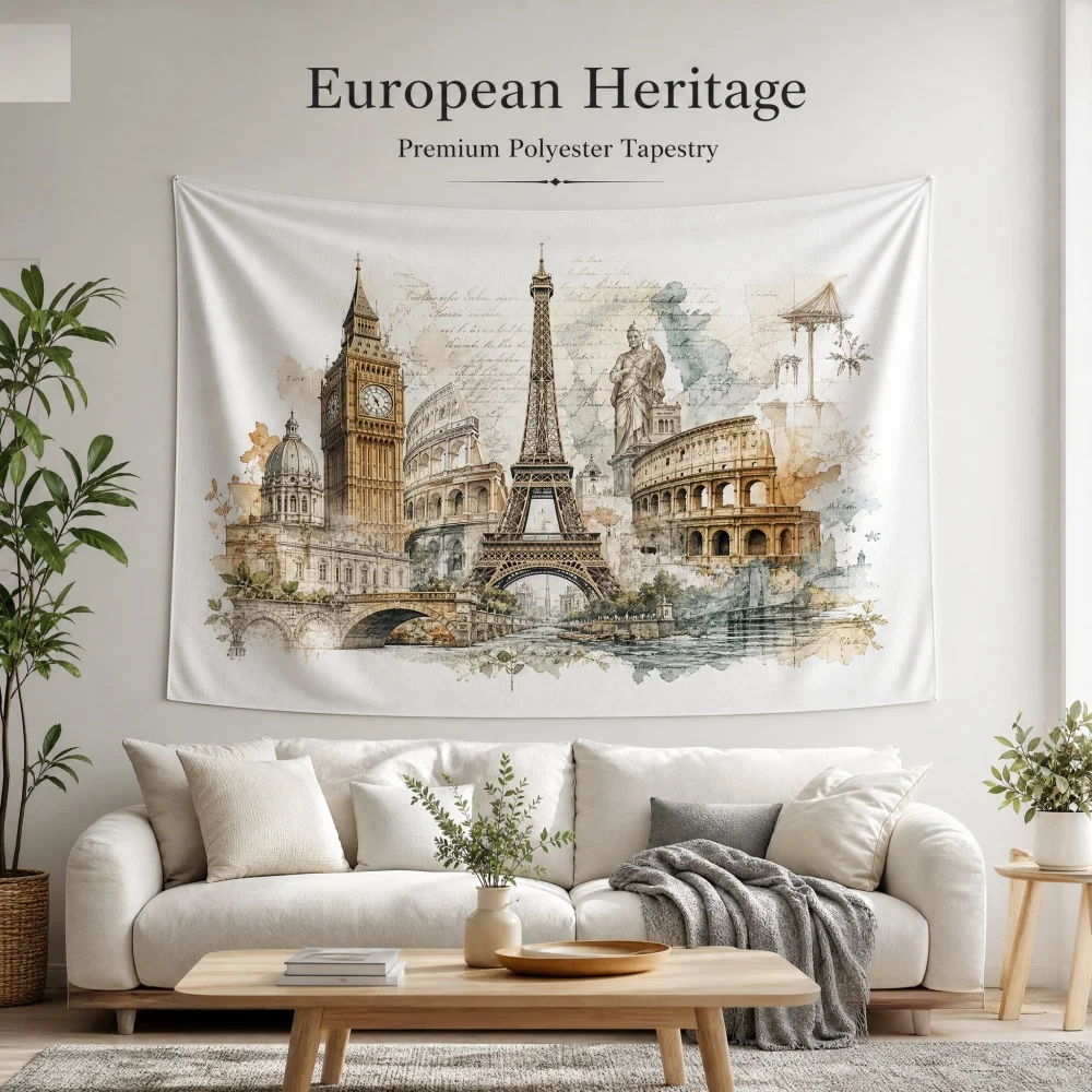 Eiffel Tower Big Ben 150X100cm Customizable Printed Tapestry Apartment Bedroom Wall Beautification Photography Background Cloth