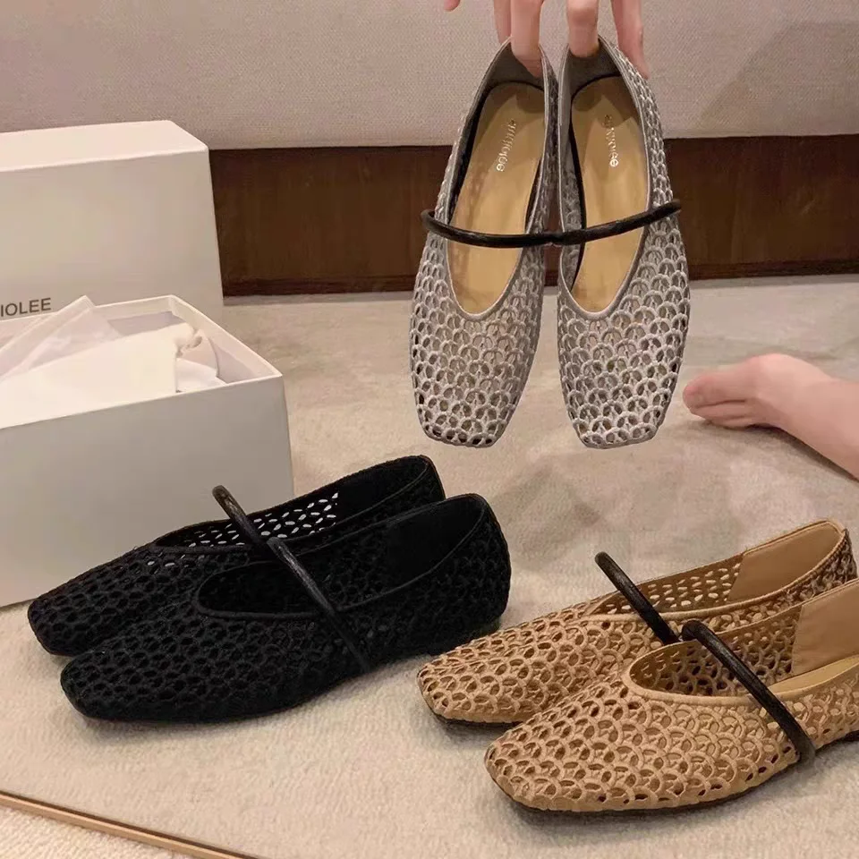 2025 zapatos de Ballet de malla hueca para mujer، sandalias transpirables Mary Jane con cabeza cuadrada، calzado con correa #6