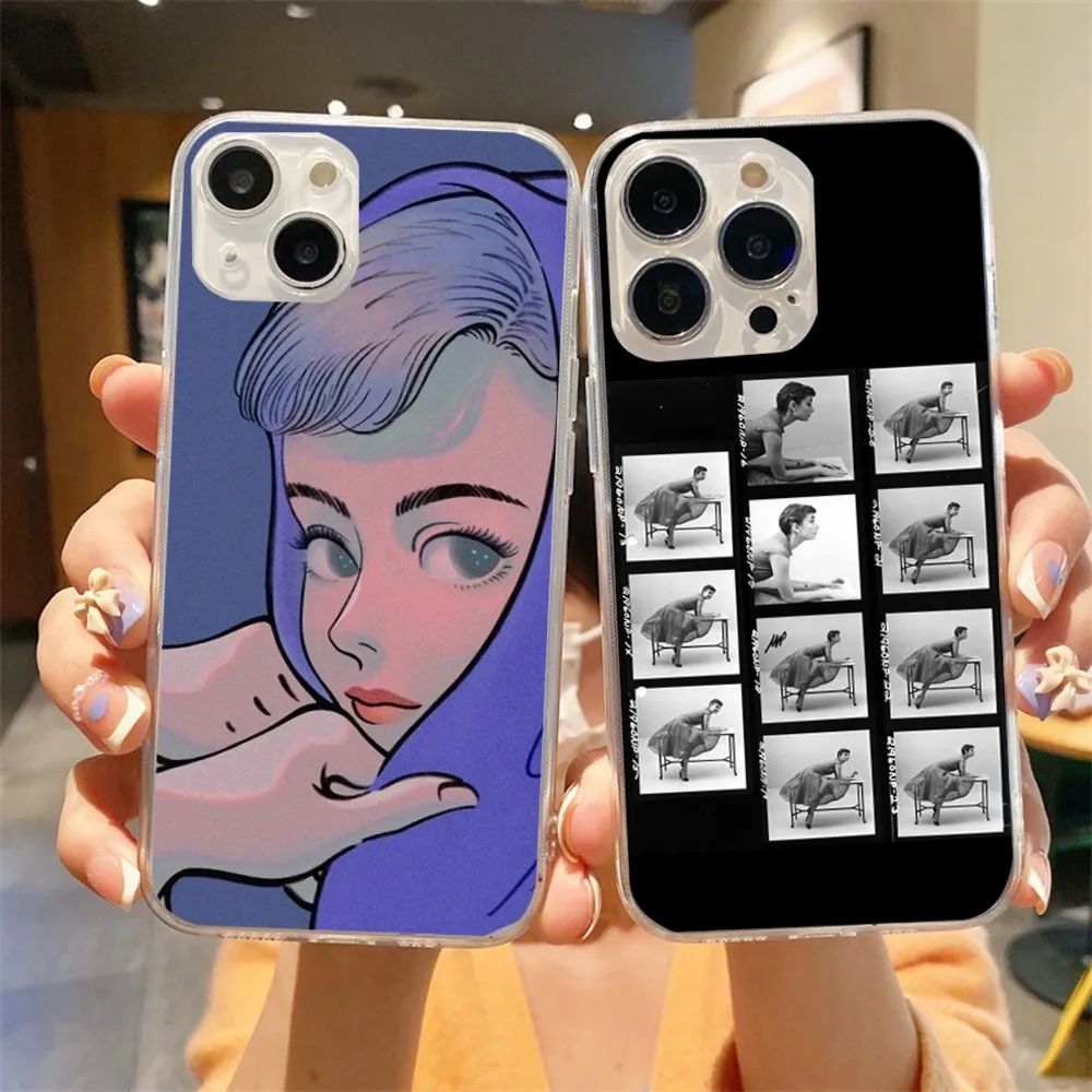 Actress A-Audrey H-Hepburn Phone Case For Iphone 16 15 11 13 14 Pro Max 7 8 Plus X Xr Xs Max 16pro 12mini Transparent Cover