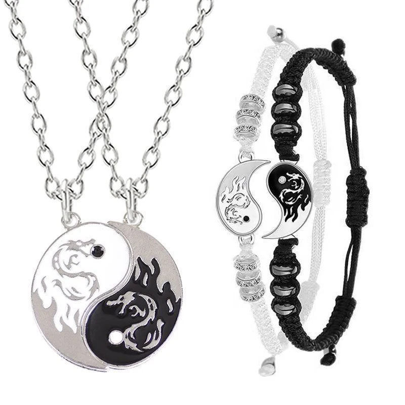 Fashion Dragon Figure Yin Yang Adjustable Bracelet Tai Chi Couple Necklace For Boyfriend Girlfriend Valentine's Day Jewelry Gift