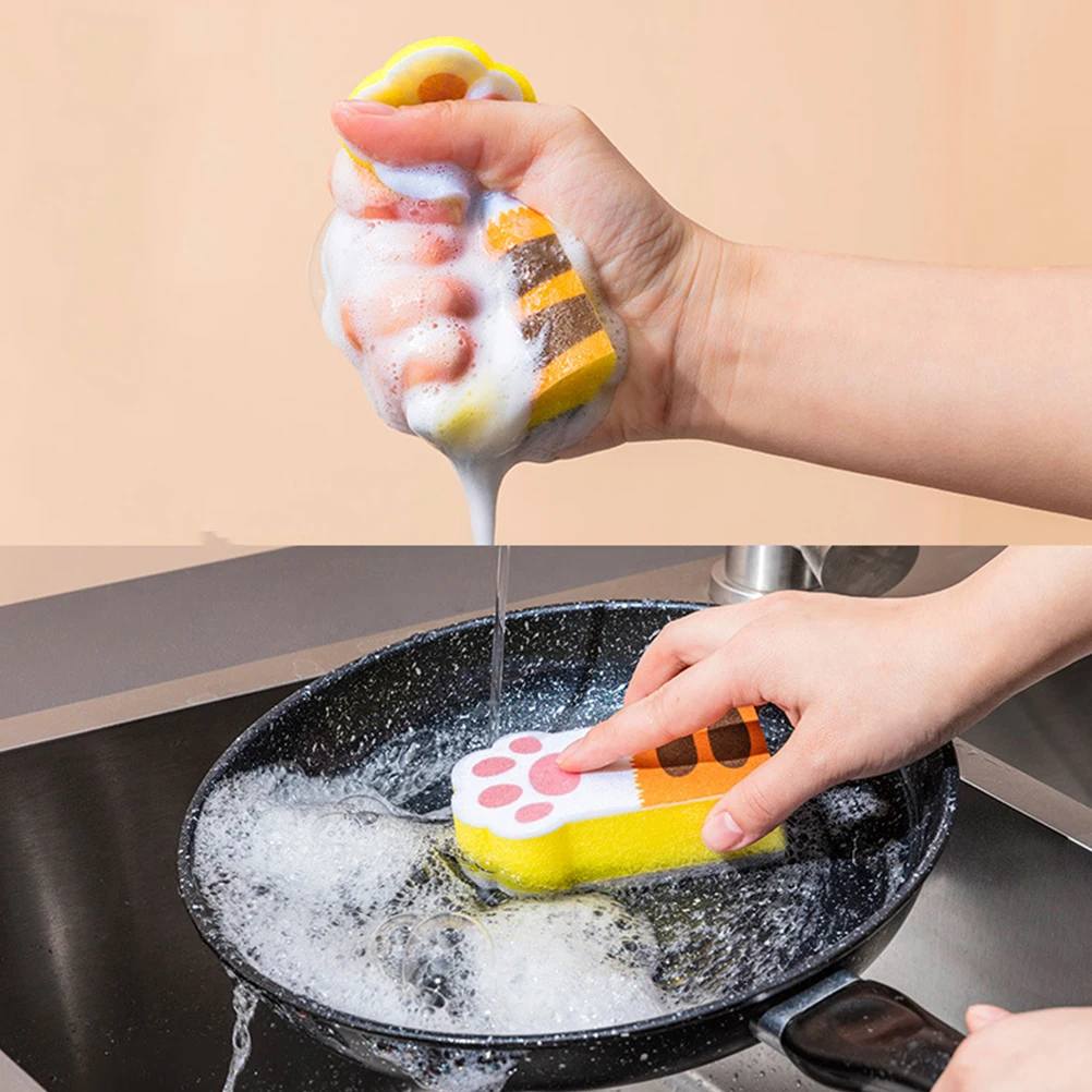 

3pcs Cat Claw Durable Kitchen Sink Dishwashing Pad Multi Purpose Dishwashing Sponge Kitchen Cleaning Sponge Pad Practical