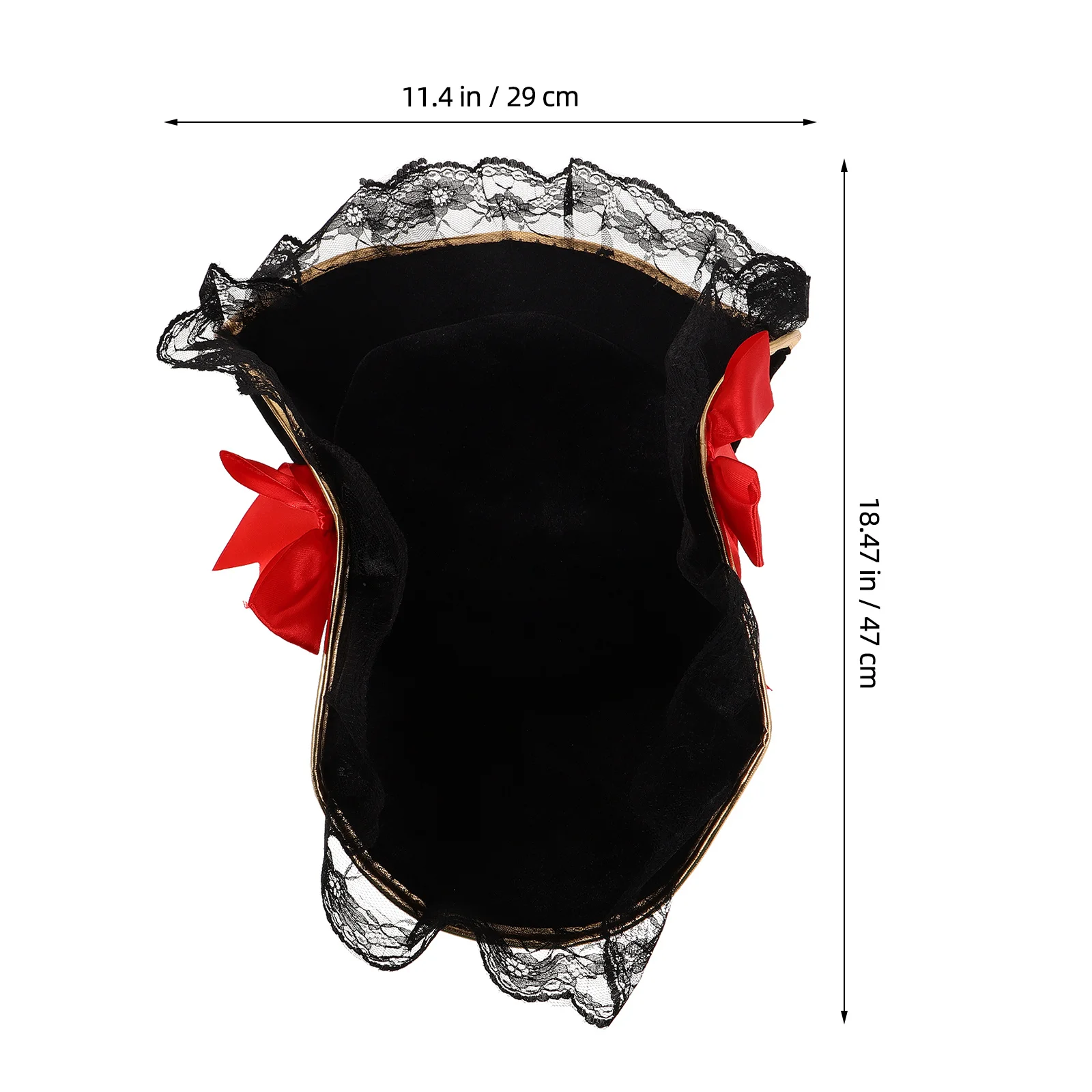 Pirate Captain Hat Red Bow Lace Trim Pirate Headwear Halloween Costume Accessory Women Black Tricorn Hat Halloween Headwear