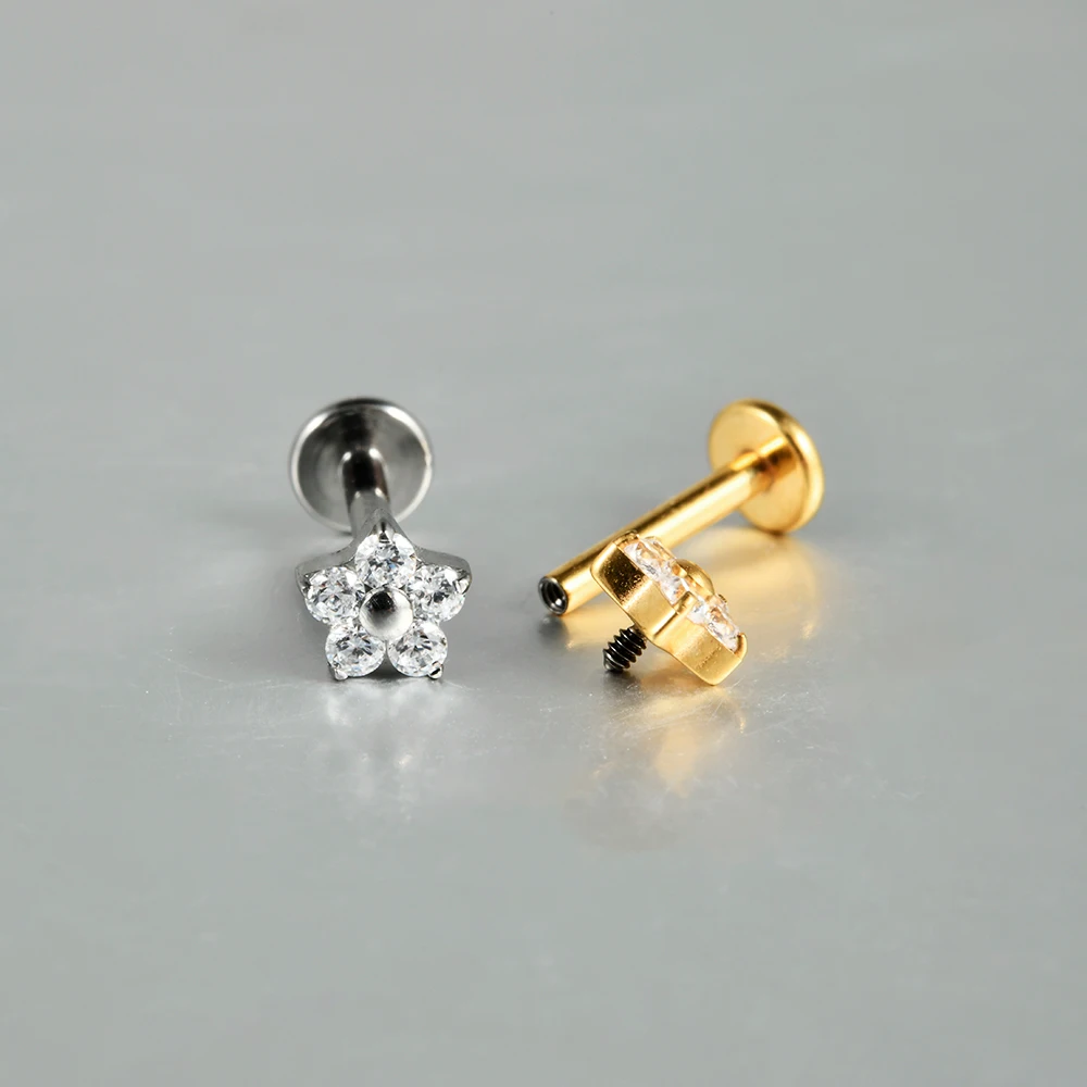 1 Stück Glänzender CZ-Blumen-Labret-Stud in verschiedenen Formen, G23 reines Titan, Innenschraube, Zirkonia, Rook-Ohrstecker, Traugs Conch Ohrring, 16g – Detail 11
