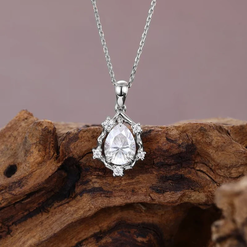 Rrjzz 7x10mm Pear Cut CZ Lab Diamond Pendant Necklace Vintage 14k Gold Plated Jewelry Fashion Versatile Women Teardrop Necklace